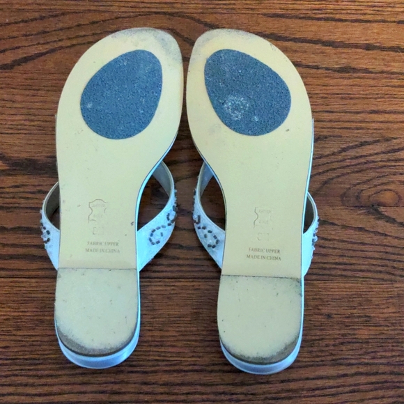 White satin with beaded thong sandals - Picture 7 of 7
